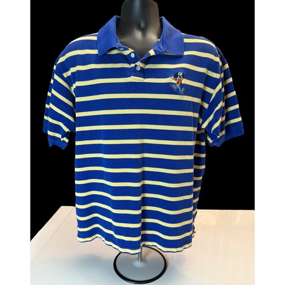 Vintage Disney Store Goofy Polo Shirt Blue Yellow Stripe XL 90s Embroidered Logo - Picture 1 of 11